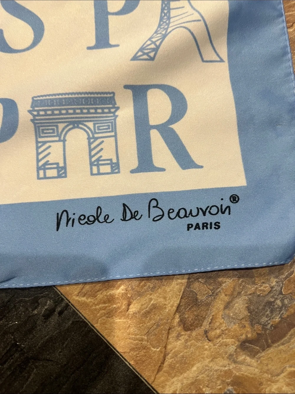 Paris Motif Light Blue & White Square Scarf